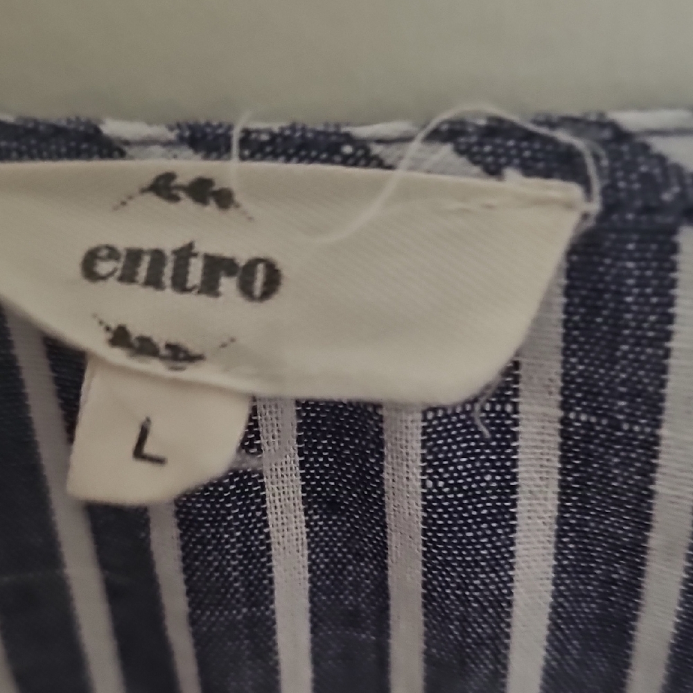 Entro Navy and White Striped Blouse with Pink Embroidery - Picture 5 of 6